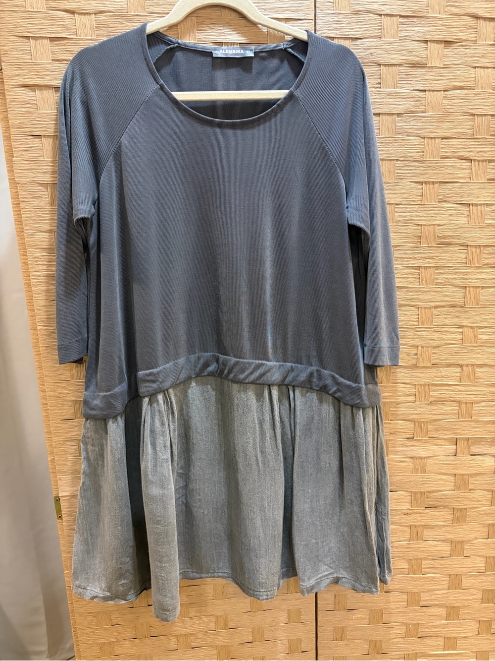 ALEMBIKA Gray Lagenlook Mixed Media Tunic Dress Oversized Size 2 Medium - Picture 3 of 7